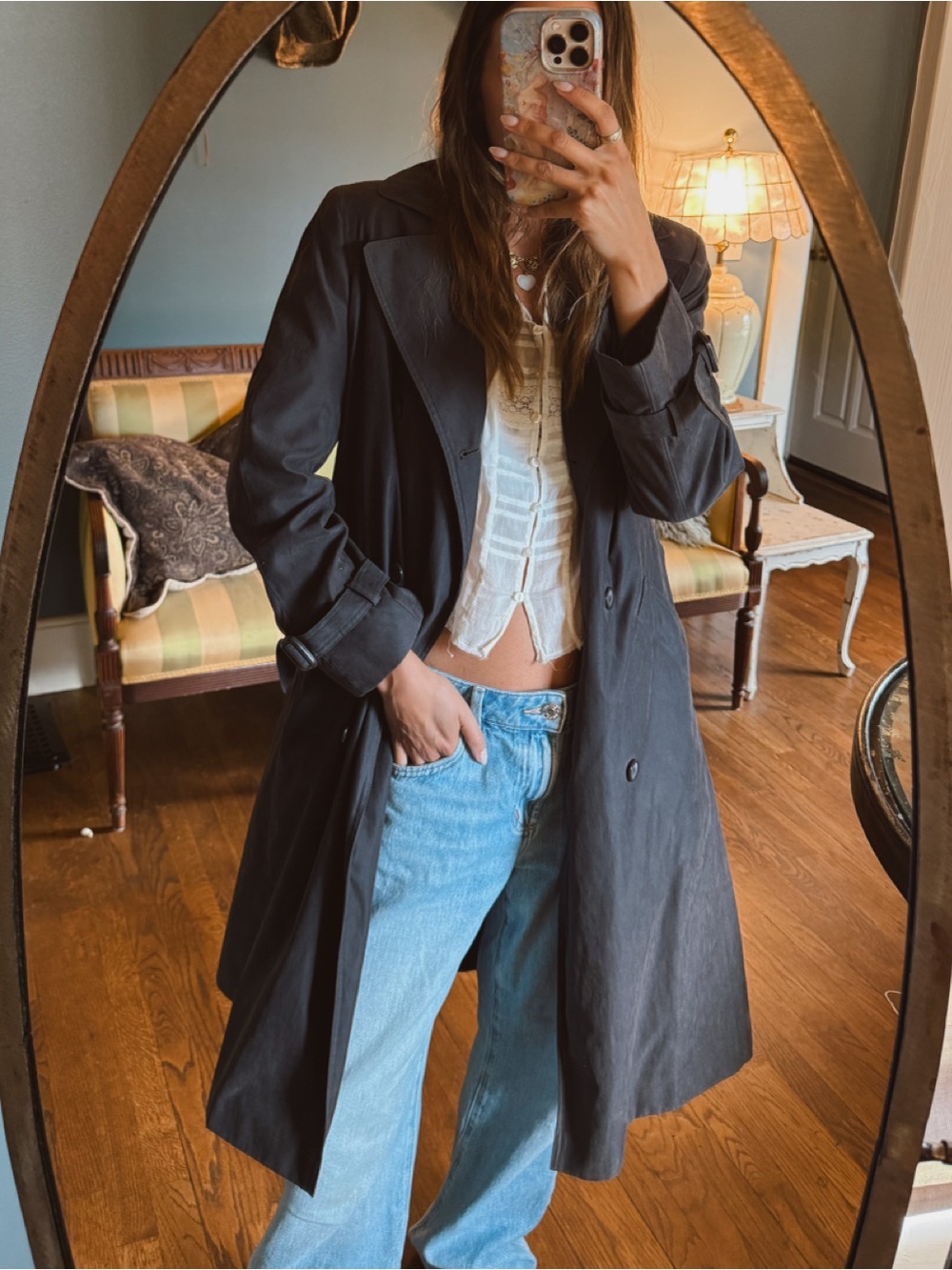 London Fog dark gray long Trench Coat sz medium
